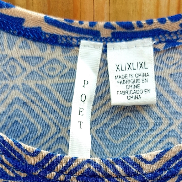 Poet blue & beige geometric side-slit maxi dress, XL, EUC - Picture 6 of 6